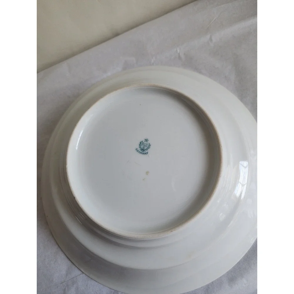 Vintage RS Germany Porcelain Lusterware Bowl Black Scroll Leaf Iridescent White